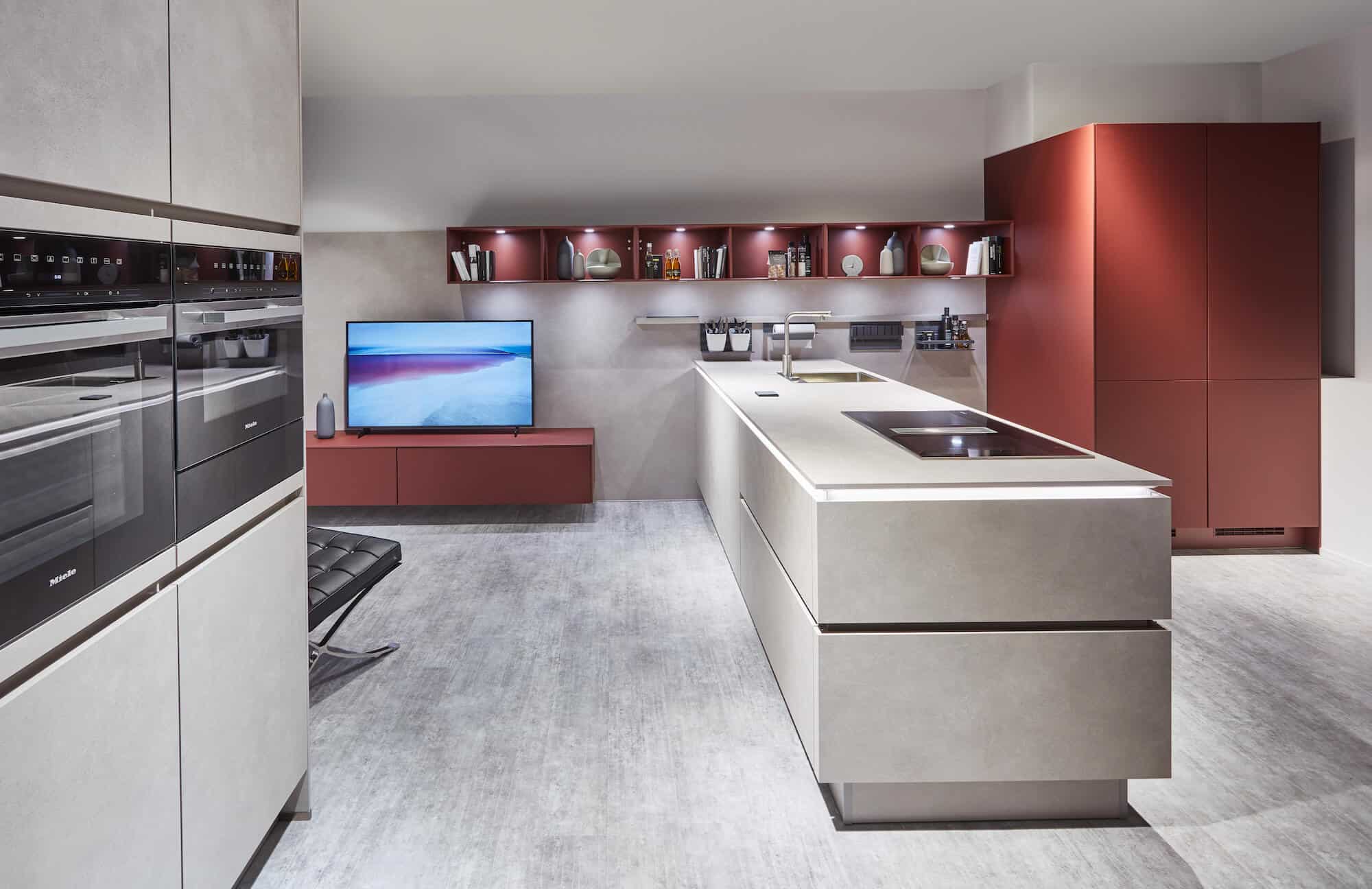Nobilia Riva Beton Design - Inselküchen rote mit kaufen Kochinsel Küche