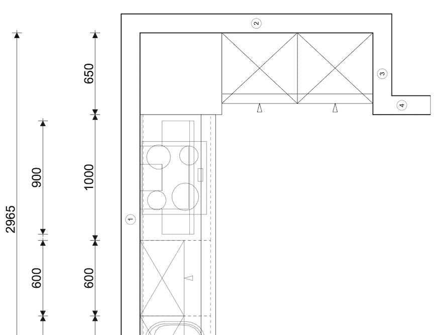 Nobilia moderne Küchenzeile Beton grau Strichzeichnung